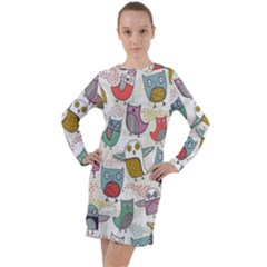 Owl Animal Bird Pattern Long Sleeve Hoodie Dress