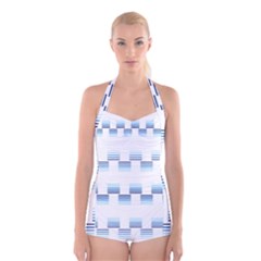 Geometric Pulse Print Design Boyleg Halter Swimsuit  by dflcprintsclothing