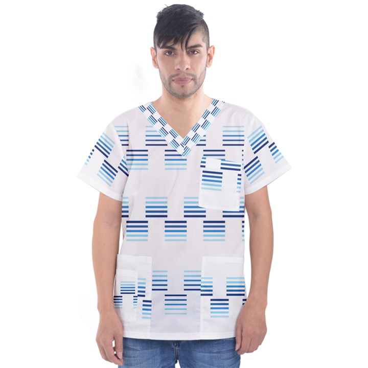 Geometric Pulse Print Design Men s V-Neck Scrub Top