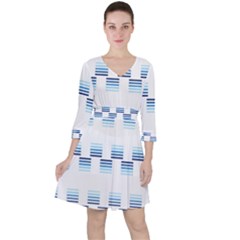 Geometric Pulse Print Design Quarter Sleeve Ruffle Waist Dress by dflcprintsclothing