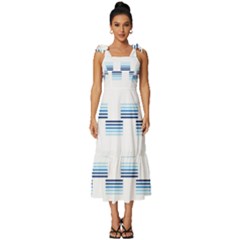 Geometric Pulse Print Design Tie-strap Tiered Midi Chiffon Dress