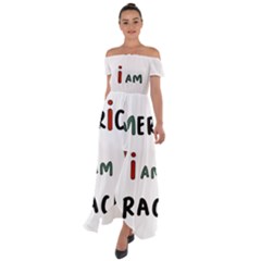 America  I Am Race Off Shoulder Open Front Chiffon Dress by RiverRootz