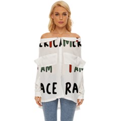 America  I Am Race Off Shoulder Chiffon Pocket Shirt by RiverRootz