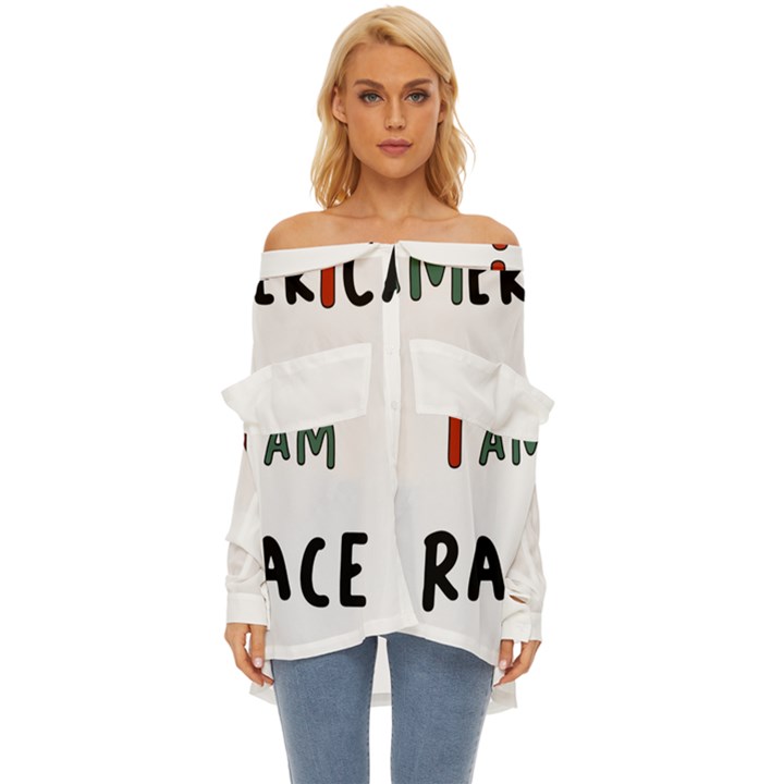 America  I Am Race Off Shoulder Chiffon Pocket Shirt