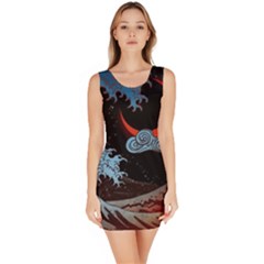 Night In The Ocean Red Waves Art Moon Dark Japanese Wave Bodycon Dress by Perong