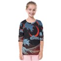 Night In The Ocean Red Waves Art Moon Dark Japanese Wave Kids  Quarter Sleeve Raglan T-Shirt View1