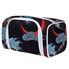 Night In The Ocean Red Waves Art Moon Dark Japanese Wave Toiletries Pouch by Perong