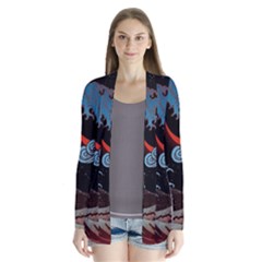 Night In The Ocean Red Waves Art Moon Dark Japanese Wave Drape Collar Cardigan by Perong