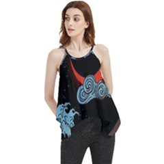 Night In The Ocean Red Waves Art Moon Dark Japanese Wave Flowy Camisole Tank Top by Perong