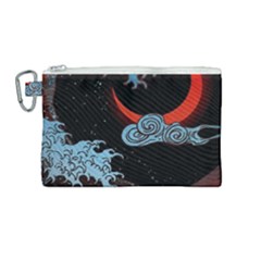 Night In The Ocean Red Waves Art Moon Dark Japanese Wave Canvas Cosmetic Bag (medium) by Perong