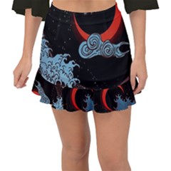 Night In The Ocean Red Waves Art Moon Dark Japanese Wave Fishtail Mini Chiffon Skirt by Perong