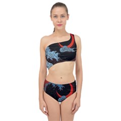 Night In The Ocean Red Waves Art Moon Dark Japanese Wave Spliced Up Two Piece Swimsuit by Perong