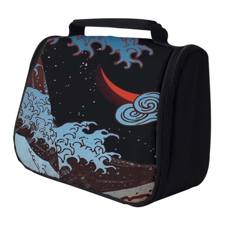 Night In The Ocean Red Waves Art Moon Dark Japanese Wave Full Print Travel Pouch (Small)