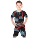 Night In The Ocean Red Waves Art Moon Dark Japanese Wave Kids  T-Shirt and Shorts Set View1