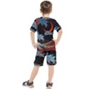 Night In The Ocean Red Waves Art Moon Dark Japanese Wave Kids  T-Shirt and Shorts Set View2