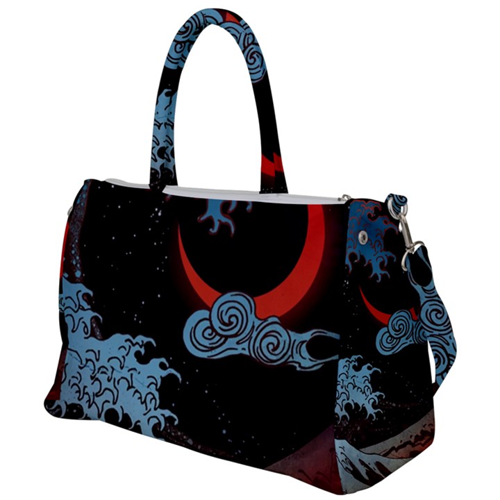 Night In The Ocean Red Waves Art Moon Dark Japanese Wave Duffel Travel Bag