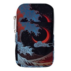 Night In The Ocean Red Waves Art Moon Dark Japanese Wave Waist Pouch (small) by Perong