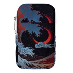 Night In The Ocean Red Waves Art Moon Dark Japanese Wave Waist Pouch (large) by Perong