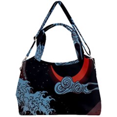 Night In The Ocean Red Waves Art Moon Dark Japanese Wave Double Compartment Shoulder Bag by Perong