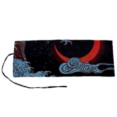 Night In The Ocean Red Waves Art Moon Dark Japanese Wave Roll Up Canvas Pencil Holder (s)