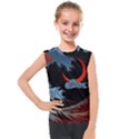 Night In The Ocean Red Waves Art Moon Dark Japanese Wave Kids  Mesh Tank Top View1