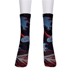 Night In The Ocean Red Waves Art Moon Dark Japanese Wave Crew Socks by Perong