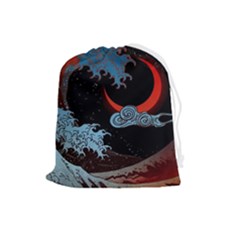 Night In The Ocean Red Waves Art Moon Dark Japanese Wave Drawstring Pouch (large) by Perong