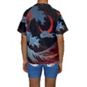 Night In The Ocean Red Waves Art Moon Dark Japanese Wave Kids  Short Sleeve Swimwear View2