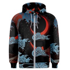 Night In The Ocean Red Waves Art Moon Dark Japanese Wave Men s Zipper Hoodie