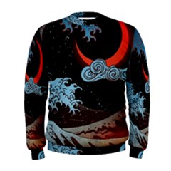 Night In The Ocean Red Waves Art Moon Dark Japanese Wave Men s Sweatshirt