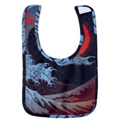 Night In The Ocean Red Waves Art Moon Dark Japanese Wave Baby Bib by Perong