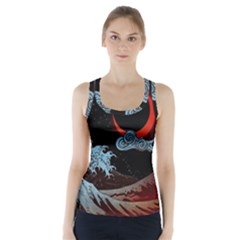 Night In The Ocean Red Waves Art Moon Dark Japanese Wave Racer Back Sports Top by Perong