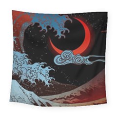 Night In The Ocean Red Waves Art Moon Dark Japanese Wave Square Tapestry (large)