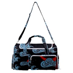 Night In The Ocean Red Waves Art Moon Dark Japanese Wave Sports Gym Duffle Bag With Shoe Compartment by Perong