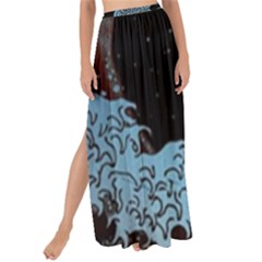 Night In The Ocean Red Waves Art Moon Dark Japanese Wave Maxi Chiffon Tie-up Sarong by Perong