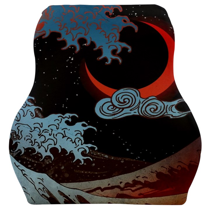 Night In The Ocean Red Waves Art Moon Dark Japanese Wave Car Seat Velour Cushion 