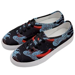 Night In The Ocean Red Waves Art Moon Dark Japanese Wave Women s Classic Low Top Sneakers by Perong