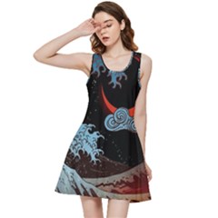 Night In The Ocean Red Waves Art Moon Dark Japanese Wave Inside Out Racerback Dress by Perong