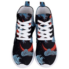 Night In The Ocean Red Waves Art Moon Dark Japanese Wave Women s Lightweight High Top Sneakers by Perong