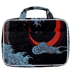 Night In The Ocean Red Waves Art Moon Dark Japanese Wave Travel Toiletry Bag With Hanging Hook