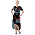 Night In The Ocean Red Waves Art Moon Dark Japanese Wave Front Wrap High Low Dress View1