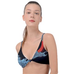 Night In The Ocean Red Waves Art Moon Dark Japanese Wave Knot Up Bikini Top