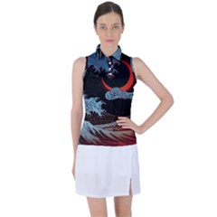 Night In The Ocean Red Waves Art Moon Dark Japanese Wave Women s Sleeveless Polo T-shirt by Perong