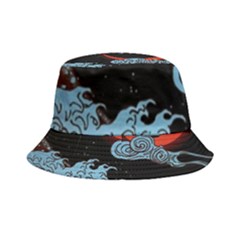 Night In The Ocean Red Waves Art Moon Dark Japanese Wave Inside Out Bucket Hat by Perong