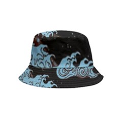 Night In The Ocean Red Waves Art Moon Dark Japanese Wave Inside Out Bucket Hat (kids)