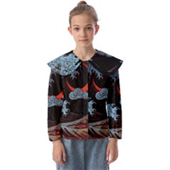 Night In The Ocean Red Waves Art Moon Dark Japanese Wave Kids  Peter Pan Collar Blouse by Perong