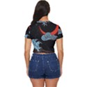 Night In The Ocean Red Waves Art Moon Dark Japanese Wave Side Button Cropped T-Shirt View4