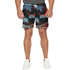 Night In The Ocean Red Waves Art Moon Dark Japanese Wave Men s Runner Shorts by Perong