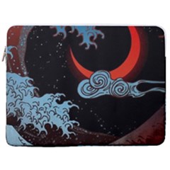 Night In The Ocean Red Waves Art Moon Dark Japanese Wave 17  Vertical Laptop Sleeve Case With Pocket