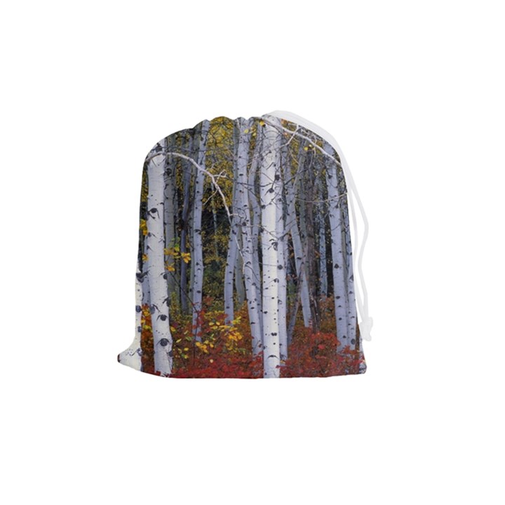 White Birch Trees Autumn Drawstring Pouch (Medium)